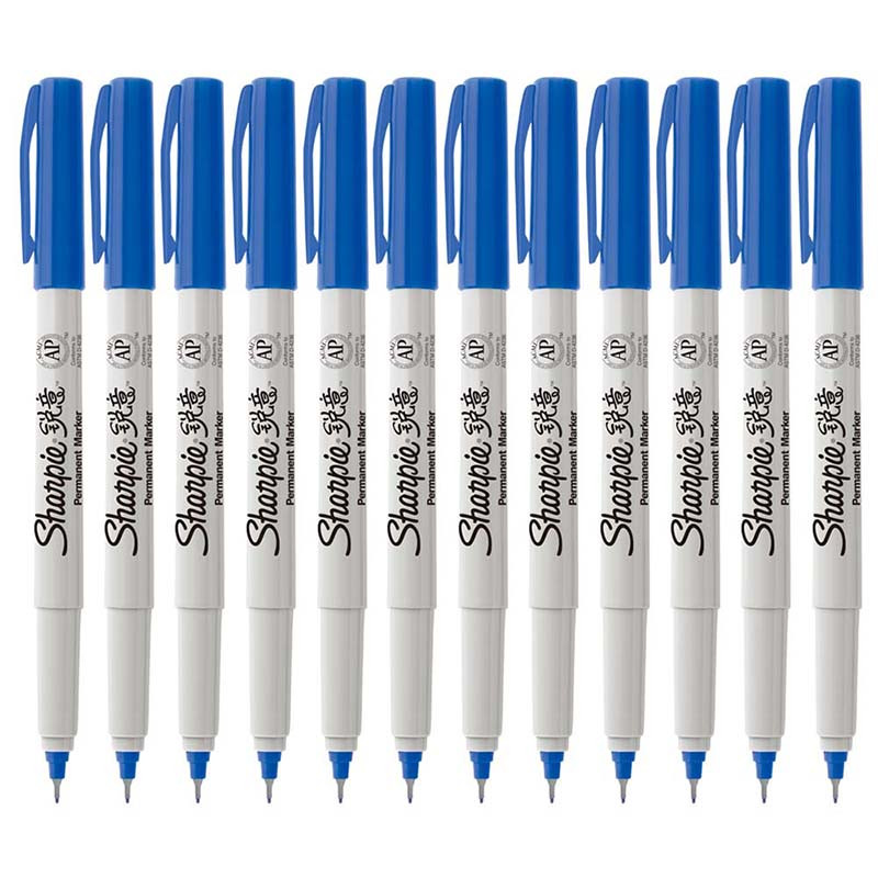 Sharpie 锐意防褪色马克笔极细蓝色12支纸盒装