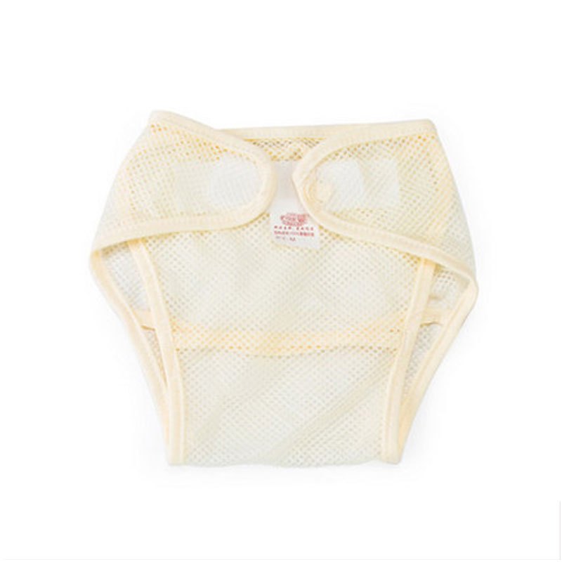 两条装尿布裤新生婴儿夏季网眼尿布兜可洗布尿裤隔尿裤2017新品春夏季可爱卡通简约小清新尿巾裤宝宝M 6-9月15-20斤 网眼黄