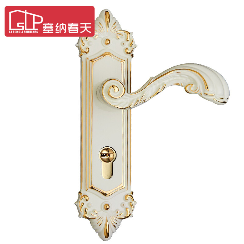 塞纳春天门锁 欧式静音卧室门锁 房门锁 通用型 A款象牙白-(精雕细刻)92350