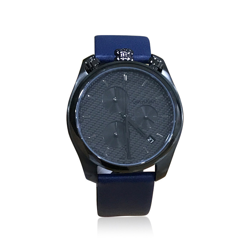 卡文克莱 CK手表男士新款 商务休闲三眼计时日历 时尚皮带防水夜光石英表 K6Z577V4