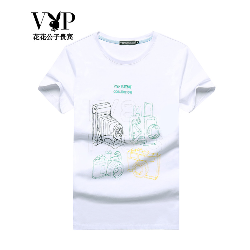 2017夏款花花公子贵宾夏季新款男士T恤相机图案款 白色WDT726491 52码