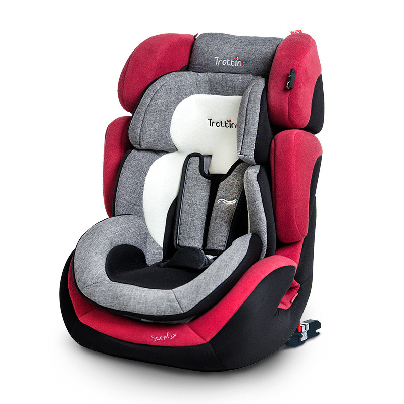 Trottine进口儿童安全座椅3C汽车用宝宝婴儿车载9个月-12岁isofix接口 步步高 巴黎红ISOFIX款
