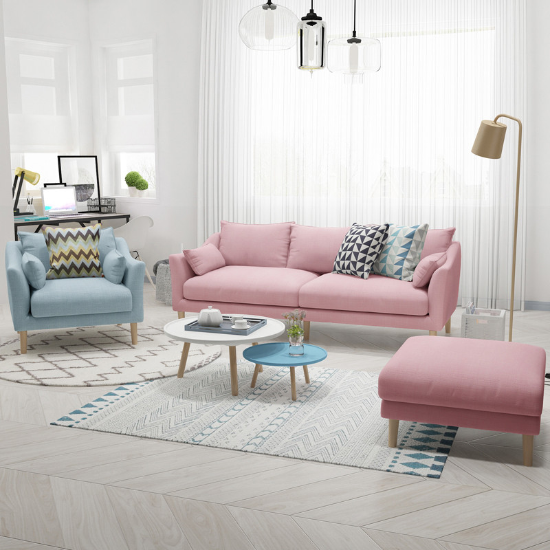 北欧沙发羽绒布艺沙发单双三人位小户型组合乳胶客厅整装现代简约 3+1+2送卡通坐凳1个【颜色备注】