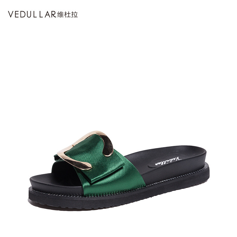 维杜拉(Vedullar)大码拖鞋女夏真皮休闲凉鞋拖真皮百搭防滑拖鞋平底韩版一字拖