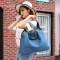 新款韩版休闲时尚单肩包帆布潮女包时尚百搭大容量旅行手提大包 蓝色小号