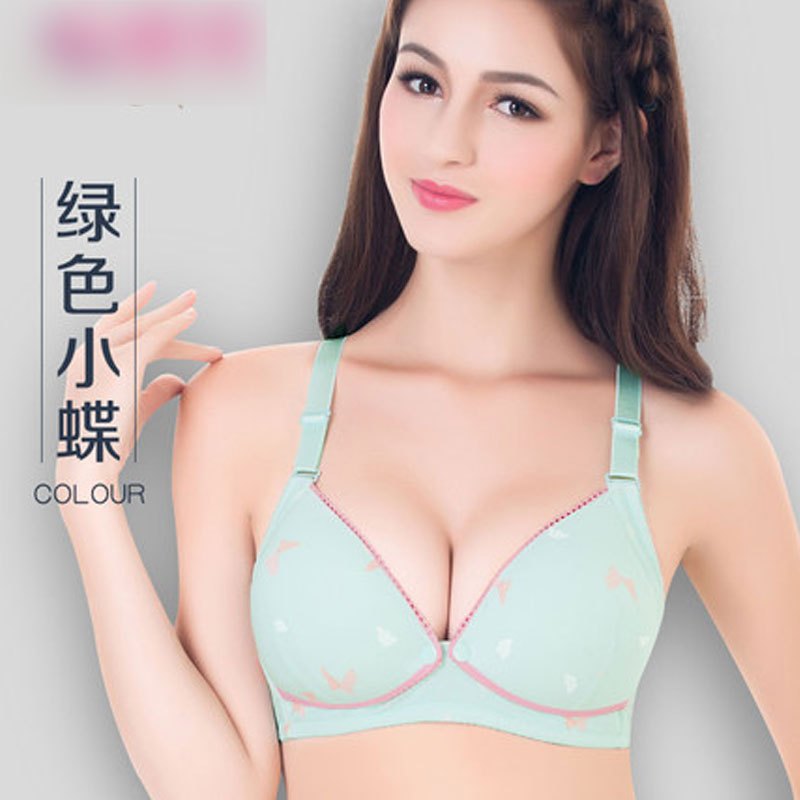 2017新品夏季妈咪内衣哺乳文胸喂奶孕妇内衣胸罩聚拢防下垂大码薄款浦怀孕期母乳无钢圈可爱简约内衣夏天 80B 绿色小蝶