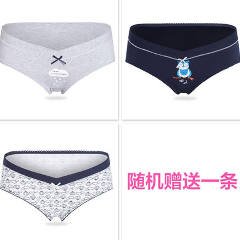 2017新品夏季新款4条孕妇内裤低腰托腹怀孕期内衣短裤透气裤头夏季春装可爱简约小清新多款可选夏天 XL 猫头鹰+灰色+气球+随机赠送一条
