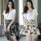 夏季雪纺衬衫套装裙子两件套韩版显瘦甜美淑女气质2017夏新款时尚1496889199165 XL 黄色