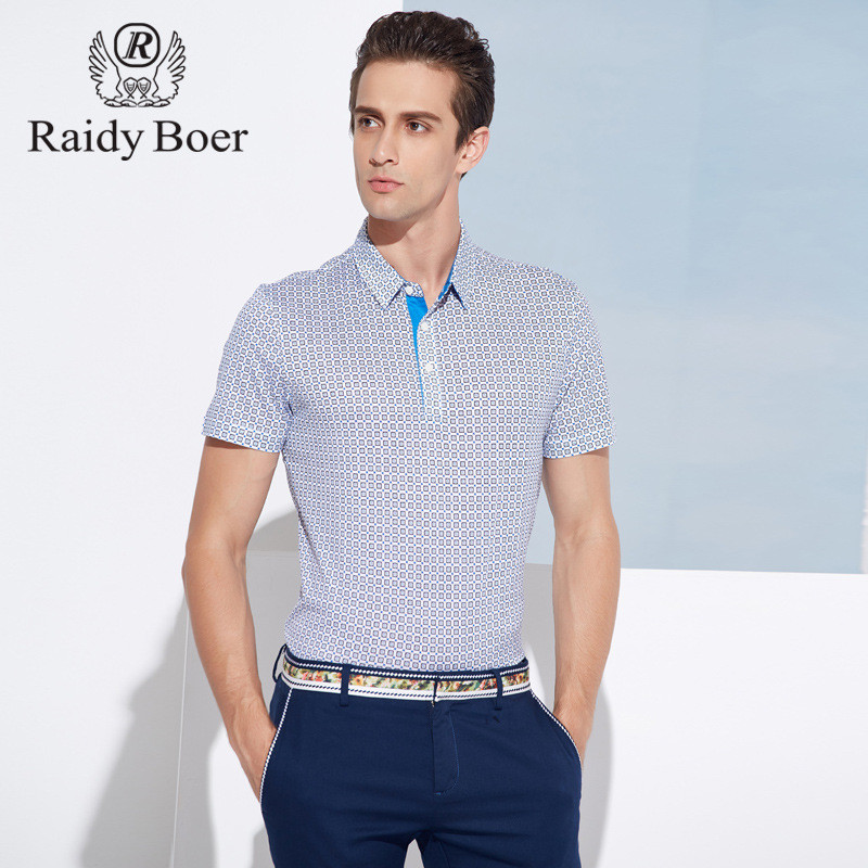 Raidy Boer/雷迪波尔夏季新品休闲时尚碎花纯棉短袖T恤7066_B9 165/46/S 蓝花