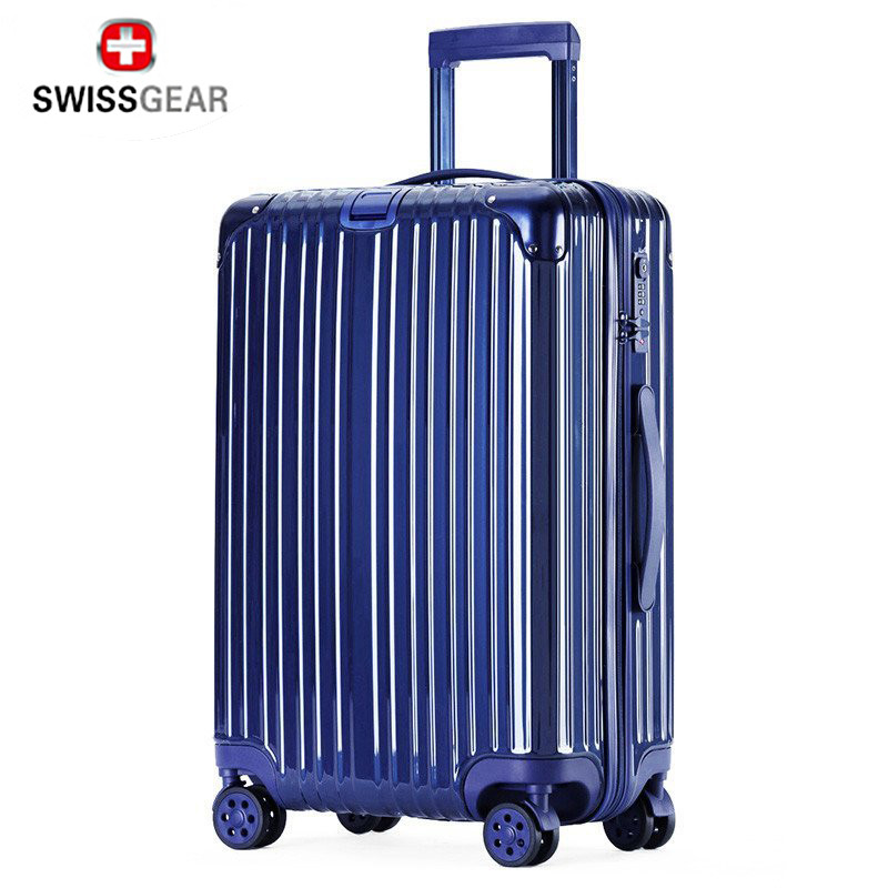 SWISSGEAR瑞士军刀十字系列万向轮行李箱男女旅行箱包密码箱韩版铝框拉杆箱 【拉链箱】蓝色 20寸【新品首发，收藏下单即送精美贴纸】