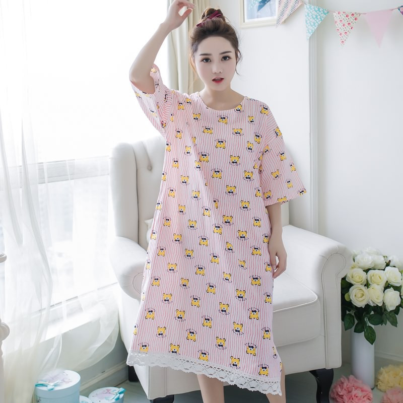 茵珠麗YinZhuli 2017夏季韩版纯棉居家服女夏 短袖时尚卡通女士连衣睡裙 夏天全棉女生睡衣家居服7079 2XL 1号款