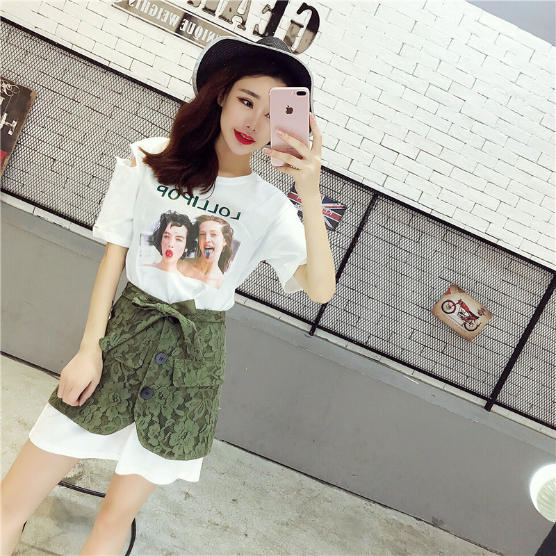 夏装2017新款女韩版字母人头像露肩T恤连衣裙