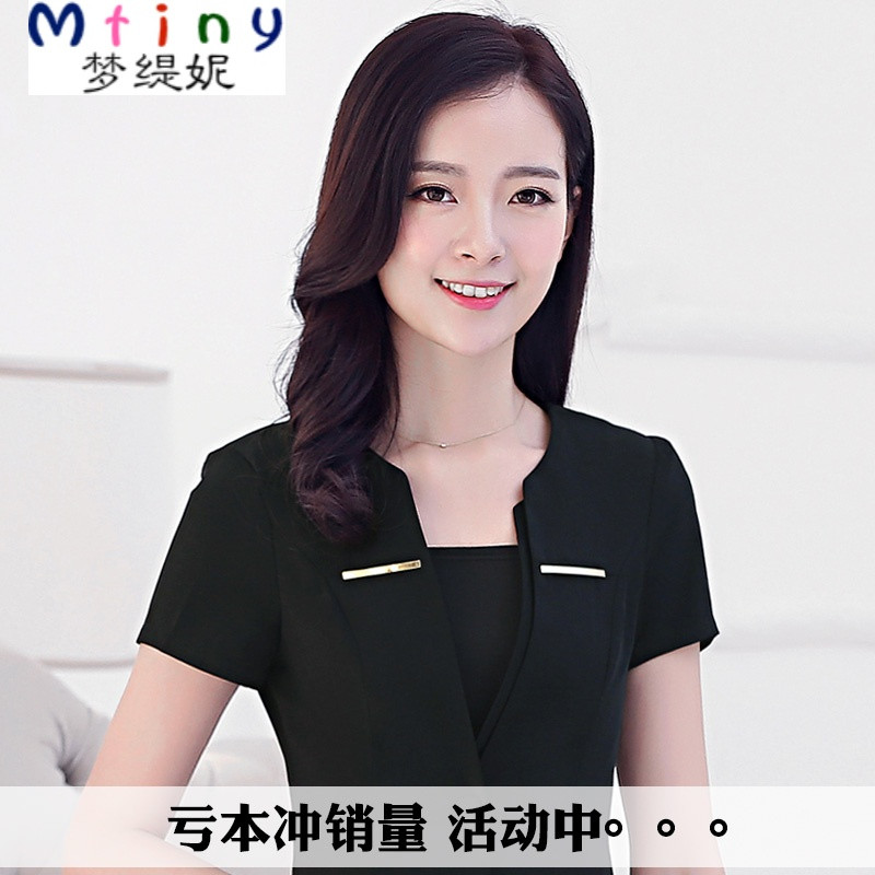 Mtiny夏装新品韩版职业装短袖女西装套裙酒店工作服女正装套装 XL 06D黑色红边西装+长裤+送吊带
