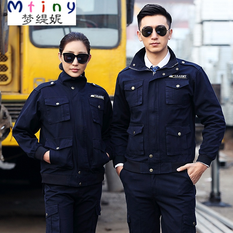 Mtiny长袖工作服套装男劳保服纯棉帆布加厚工装焊工耐磨汽修服春秋定制 170 藏蓝螺口款