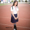 Mtiny日系学生夏季日韩班服校服套装JK制服百褶裙学院风短袖衬衫水手服 L 短袖雪纺上衣+藏青蓝裙+全黑袜