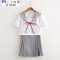 Mtiny高端JK制服日系三本班服校服关西襟软妹学生制服水手服长短袖套装 L JK短袖上衣（送领绳）