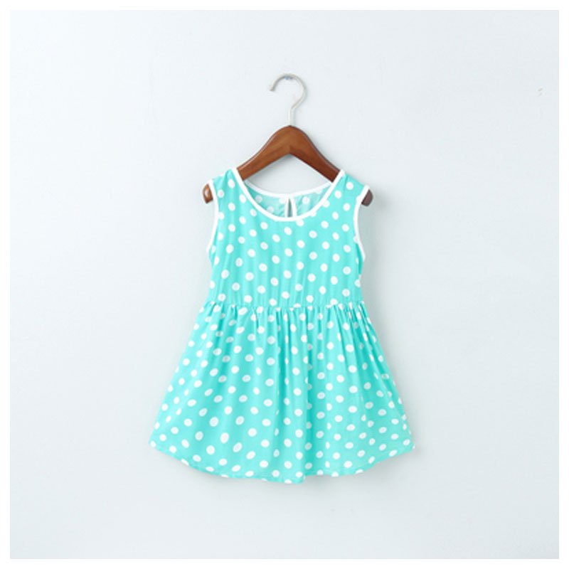 2017新品夏季女童睡裙儿童绸家居服薄款睡衣连衣裙小女孩睡衣绵绸睡裙简约小清新多款多色可选 14码建议120-130cm 绿底波点