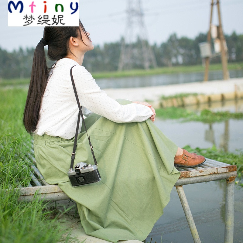 Mtiny包邮夏新款女装森林系日系文艺复古棉麻半身裙大摆裙半身长裙班服 均码半身裙（现货) 豆沙绿（现货）