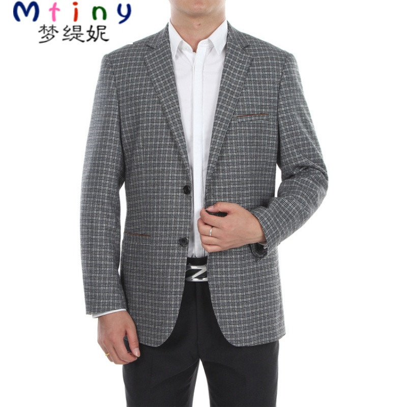 Mtiny西装男士中年春秋大码修身上衣中老年春装夏季西服外套休闲男西装 180/96A 浅灰格子1088