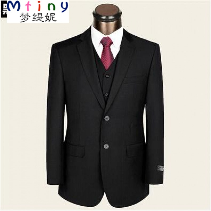 Mtiny青年西服男上衣春秋中年商务爸爸单件中老年西装男单西薄款职业装 180 2粒扣黑色标准版无开叉