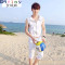 Mtiny男士套装夏季韩版潮男装无袖运动卫衣夏天健身服男生休闲套装卫衣 XL 白色