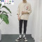 Mtiny港仔秋季情侣装韩版简约学生男女个性徽章薄套头圆领七分袖卫衣 2XL 2118#黑色