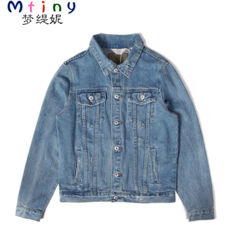 Mtiny原创新男款 重磅水洗修身牛仔夹克外套工装大码欧美简约潮 牛仔衣 XL LightBlue现货秒发