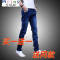 Mtiny夏季弹力修身男士牛仔裤男薄款韩版青少年小脚裤潮男装休闲长裤子 34 英文口袋+纯黑裤