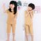 2017新品夏季儿童睡衣女男童3小孩5夏天7薄款短袖套装9周岁中大童男孩简约小清新多款多色可选 130cm 古绿印花【短袖款】