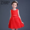 ZARP2017夏新款女童连衣裙六一儿童节钢琴演出礼服舞蹈表演红色公主裙 130CM 否则上架即投诉！