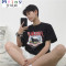 Mtiny夏天时尚印花潮TEE男圆领T恤情侣短袖青春百搭圆领小清新卡通上衣 2XL 黑色宽松版型