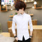 Mtiny夏季青少年衬衫男长袖韩版潮流修身男士休闲打底衬衣学生白色寸衫 165 B01灰色