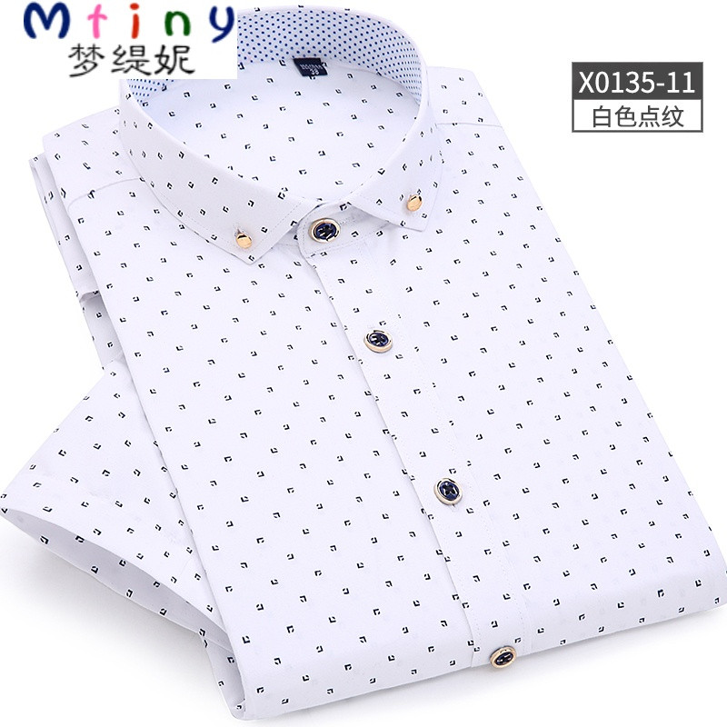 Mtiny夏季薄款印花男士短袖衬衫青年休闲修身半袖衬衣免烫碎花衫衣潮流 42 X0135-11