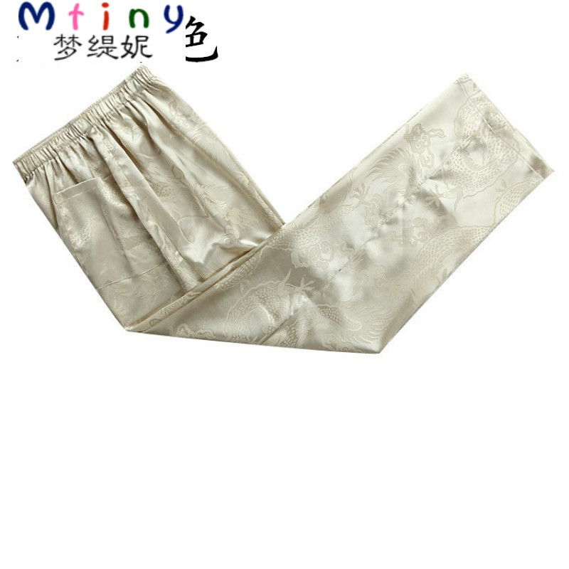 Mtiny唐装男士短袖夏季中老年汉服中年爸爸装夏装衬衫中式大码男装上衣 170 大龙米色裤子