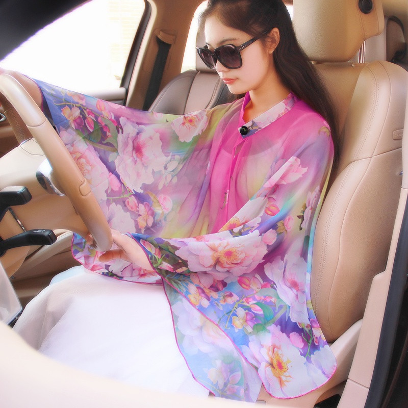 新款上市】防晒披肩女2017夏季新款骑车开车防晒衣夏季披肩女夏两用斗篷雪纺 山茶花