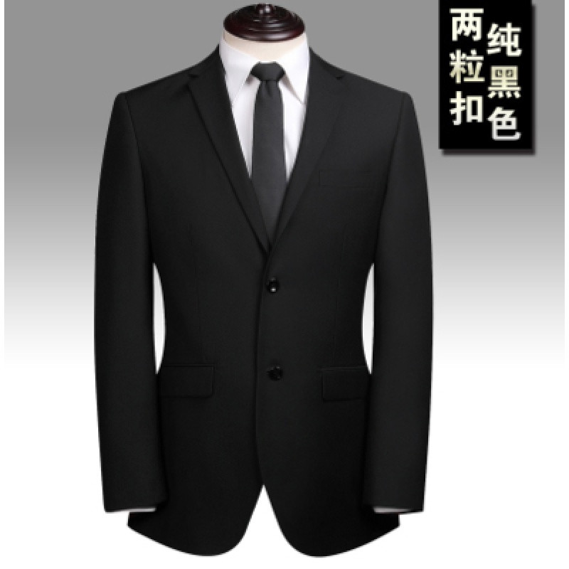 新款上市】男士西服套装中年西装爸爸装大码商务正装新郎结婚礼服面试四季款 180号（78） 黑色二扣