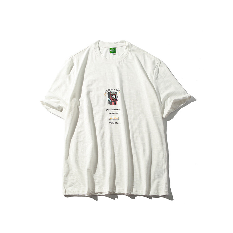 吉服社夏季新款日系复古游戏机印花T恤潮男青少年圆领短袖打底衫 XL 白色