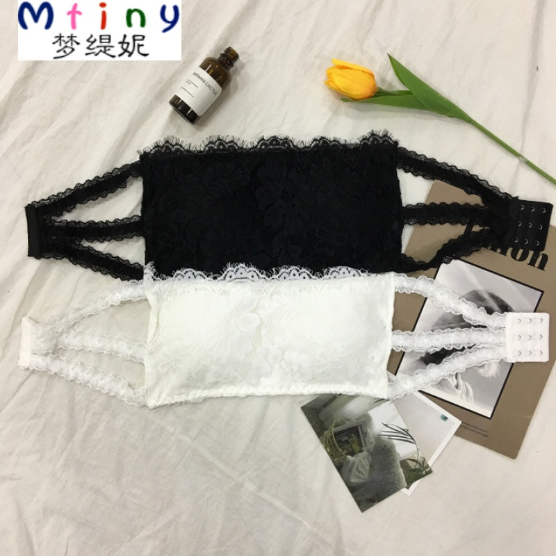 Mtiny蕾丝修身纯色打底短款聚拢文胸内衣防走光裹胸抹胸百搭背心带胸垫 均码 白色