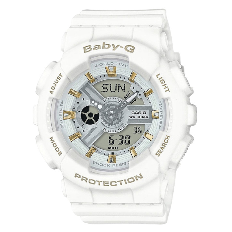 卡西欧(CASIO)手表 BABY-G系列双显潮流时尚运动女表 BA-110GA-7A1 白色