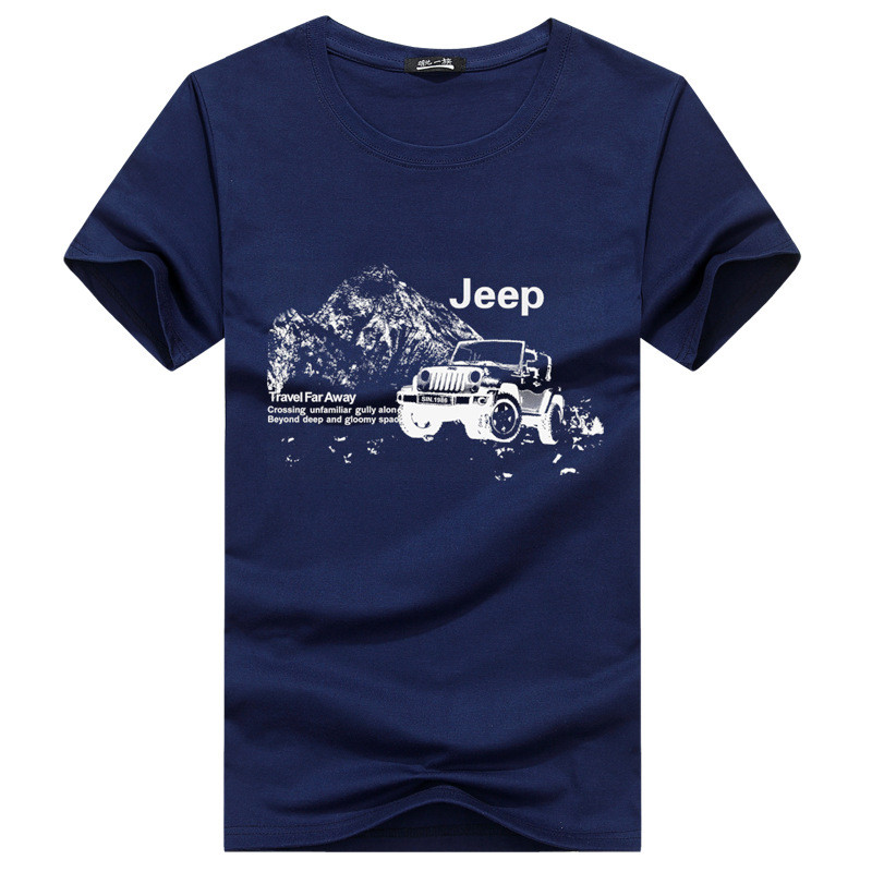 2017春夏男士短袖T恤棉质印花男式青年夏季加大款半袖圆领t恤 XL jeep车深蓝