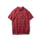 818款夏季新款青年韩版短袖衬衫男装修身免烫休闲半袖红色格子衬衣上衣 L 红色修身