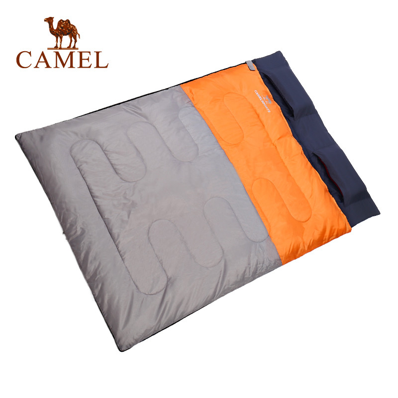 CAMEL骆驼户外 露营野营耐潮防寒保暖便携双人睡袋 橙拼灰