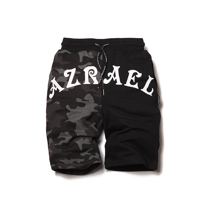 AZRAEL BY MIRACLE KILL2017夏季新款拼接黑迷彩字母运动五分短裤 XL 黑拼黑迷彩
