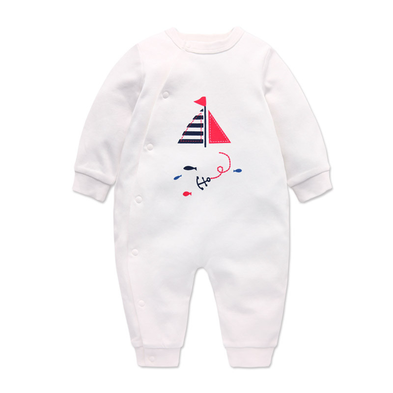 爬爬酷（papacool）新生婴儿连体衣爬衣航海系列系列婴儿衣服秋季新品童装 白色帆船 80cm