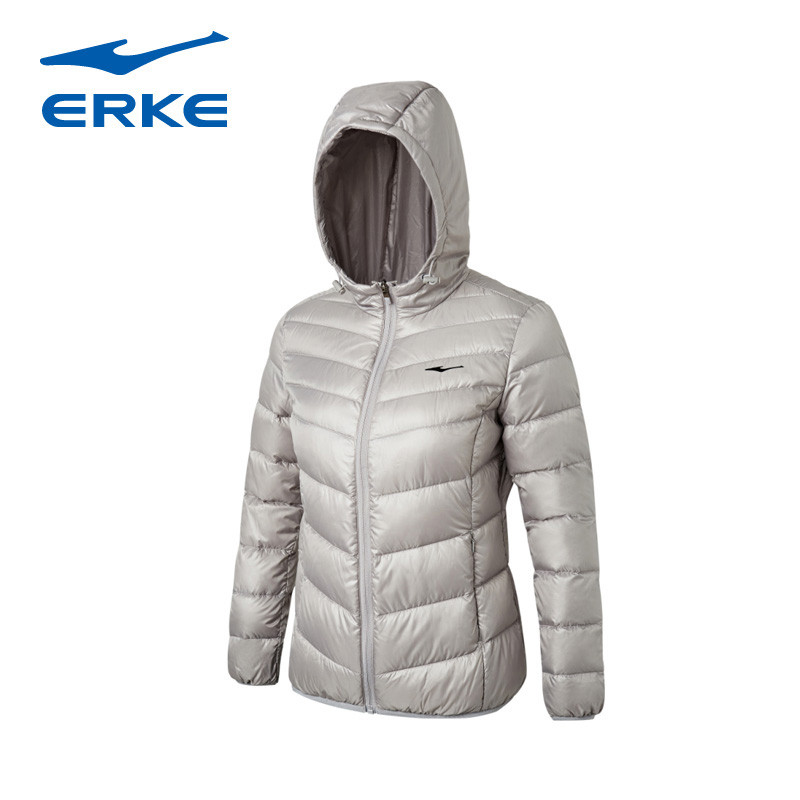 鸿星尔克(ERKE)女士运动服冬季舒适轻便保暖简约羽绒服52217312021 银光灰 XL