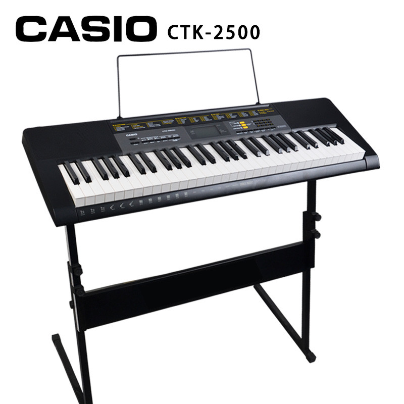 CASIO卡西欧CTK-2500/3500/1500成人儿童教学力度61键考级智能电子琴 CTK-2500+琴架+琴罩+耳机+接头+擦琴布=829