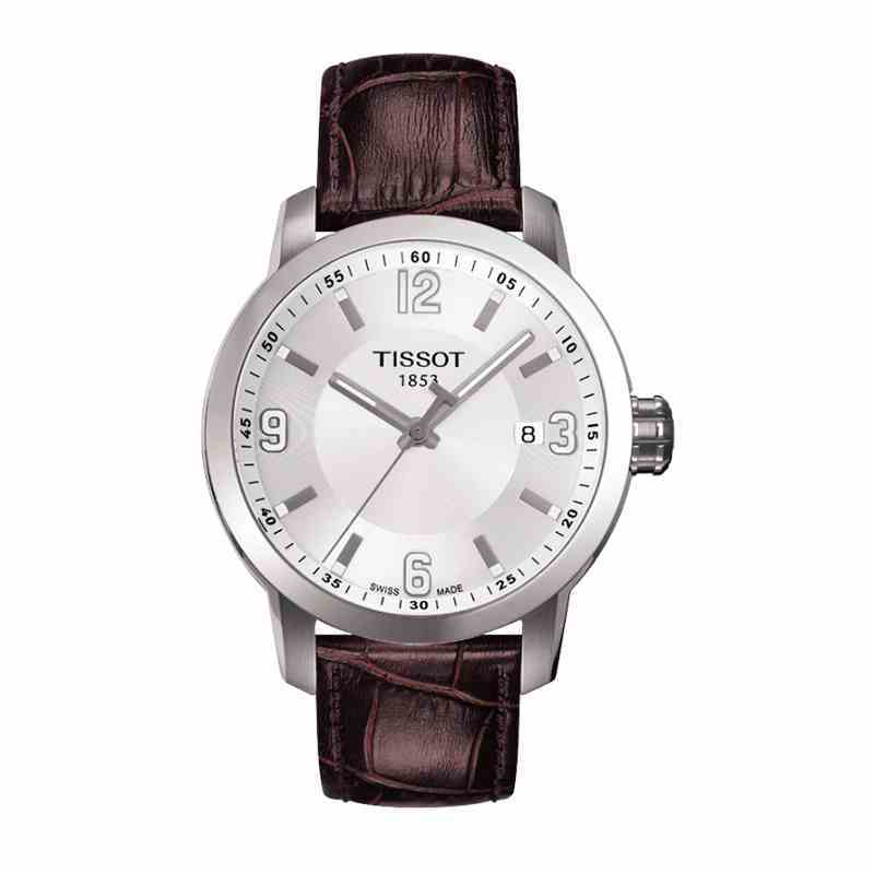 天梭（TISSOT）手表 运动系列经典时尚运动石英男表 T055.410.16.017.01棕带白盘 T055.410.16.017.01