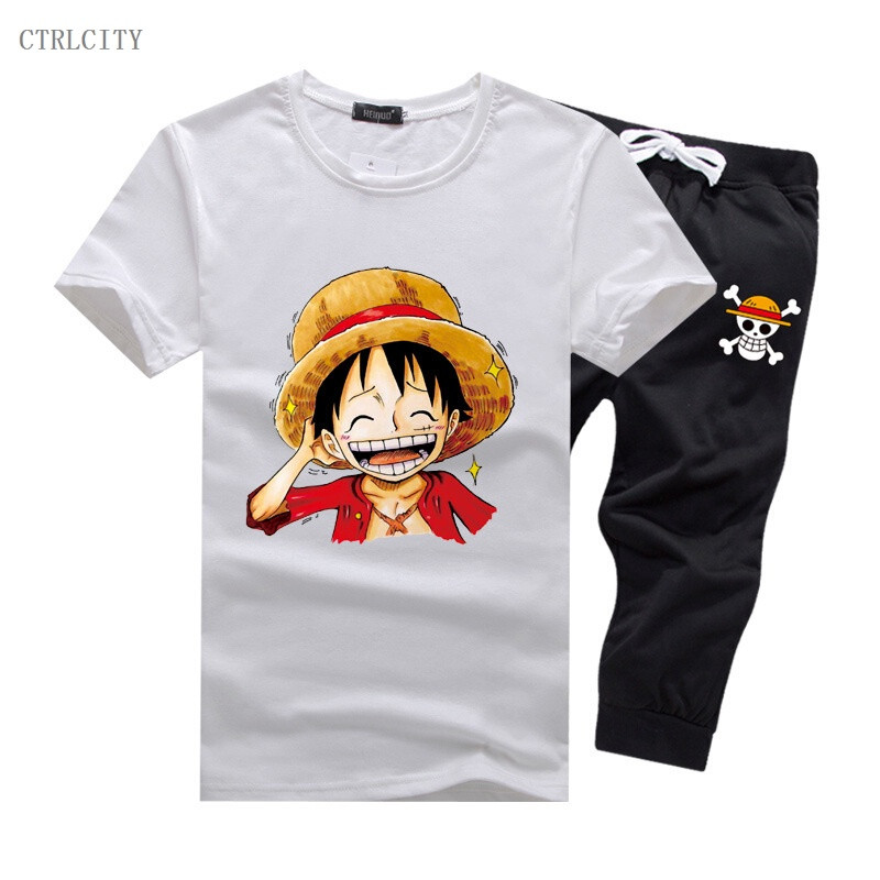 CTRLCITY海贼王路飞卡通印花青少年男圆领T