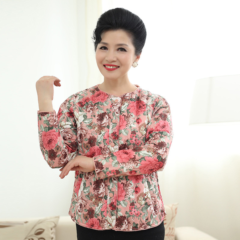 千仞岗冬装新款女装羽绒服 中老年保暖花色内恤妈妈装 8067 175/XL 桃粉印花
