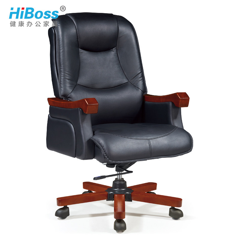 HiBoss 办公椅 皮艺老板椅 升降转椅 电脑椅 大班椅 实木脚椅子